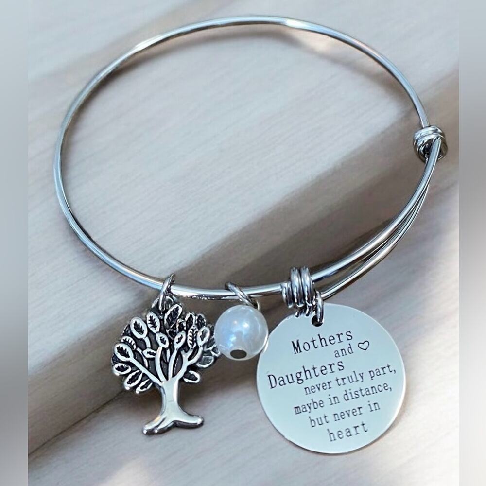Stainless Steel Tree of Life Mother/Daughter charm Bangle Bracelet New